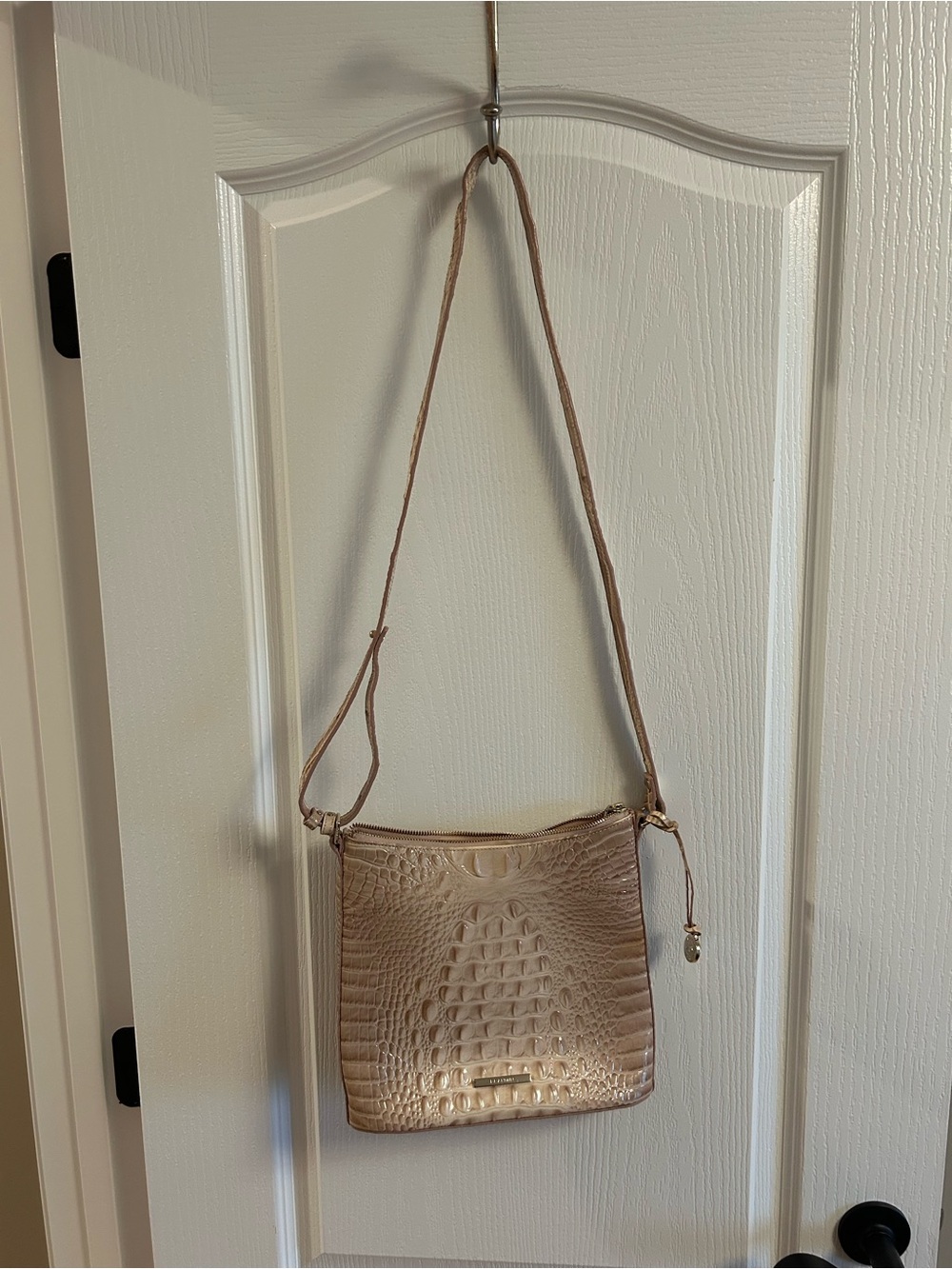 Brahmin Croc-Embossed Cream/Tan Crossbody